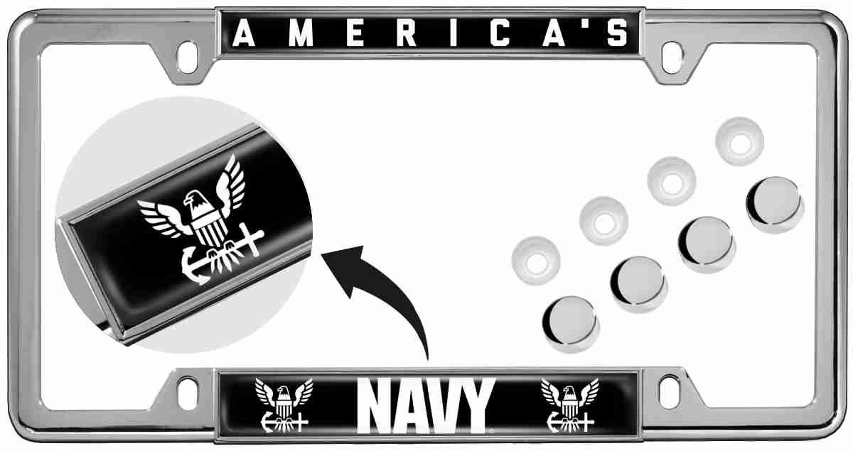 America's Navy - Car Metal License Plate Frame (BW)